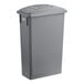 A Lavex grey plastic trash can with a flat lid.