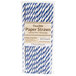 A package of blue and white striped Creative Converting paper straws.