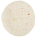 A close up of a white Mission flour tortilla.
