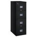 A black FireKing file cabinet with four drawers.