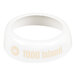 A white plastic salad dressing dispenser collar imprinted with beige lettering that reads 'Lite 1000 Island.'