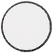 A white round cake drum with black tape around the edge.