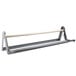 A white and grey metal rack with a wooden handle.