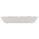 A white rectangular melamine tray with a brown scalloped edge.