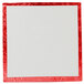 A white square cake board with a red border.