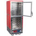 A red and silver Metro C5 holding and proofing cabinet with a door open.