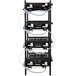 A black rack with eight metal boxes with tubes.