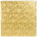A white square cake drum with a gold surface and floral designs.