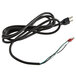 A black cord with a red and white plug.