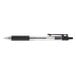 A close-up of a Universal black and silver ballpoint pen with a clear barrel.