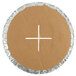 A circular cardboard with a white cross cut out of it.