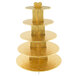 An Enjay gold disposable cupcake stand with five tiers on a table with a heart on top.