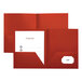 A red Universal plastic folder with white pockets.