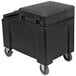 A black IRP Ice Caddy with wheels.