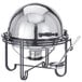 An American Metalcraft hammered stainless steel round chafing dish with a roll top cover.