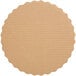 A brown circular Enjay cake board with a scalloped edge.