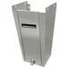 A silver stainless steel pedestal base for a sink with a rectangular slot.