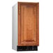 A wooden cabinet with a vent and a door.