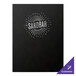 A black leather-like Menu Solutions booklet cover with a white sandbar logo.