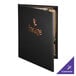 A black leather Menu Solutions booklet cover with a logo.