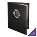 A black leather-like Menu Solutions Chadwick menu cover with a silver logo.