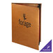 A brown leather Menu Solutions booklet cover with black text.