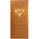 A brown leather Menu Solutions Bella booklet cover on a counter.