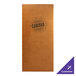 A brown leather-like Menu Solutions booklet cover with black text on a table.