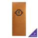 A brown leather Menu Solutions Bella Collection menu cover with a logo on a table.