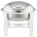 A silver Bon Chef stainless steel chafer with a lid on a stand.