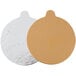 A silver and gold round Enjay dessert board with a tab.