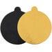Two black and gold Enjay round dessert boards with tab.