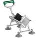 A metal and green Garde French fry cutter with suction cup feet and a green handle.