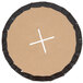 A circular cardboard with a black cross.