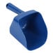 A blue plastic scoop with a handle.