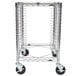 A chrome wire Metro sheet pan rack with wheels.