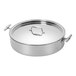 A silver stainless steel Eastern Tabletop brazier pot with a flat lid.