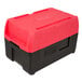 A black Metro Mightylite BigBoy food pan carrier with a red lid.