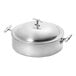 A close-up of a silver Eastern Tabletop stainless steel pot with lid and double handles.