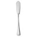 A silver butter knife with a flat handle.