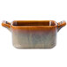 A brown and white rectangular Oneida Rustic Sama porcelain mini baker with handles.