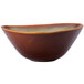 A white porcelain bowl with a brown rim.