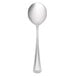 A Oneida Needlepoint stainless steel bouillon spoon with a beaded design on the handle.