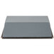A grey rectangular box with black trim on a white background.