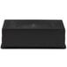 A black rectangular loaf pan with a round button on the lid.