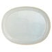 A white oval platter with light blue trim.