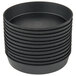 A close-up of a stack of black Matfer Bourgeat Exoglass cake pans.