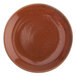 A close up of a brown Oneida Terra Verde Cotta porcelain plate with a speckled texture and brown rim.