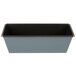 A rectangular metal bread loaf pan with black trim.