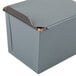 A gray metal Matfer Bourgeat long bread loaf pan with a metal lid.